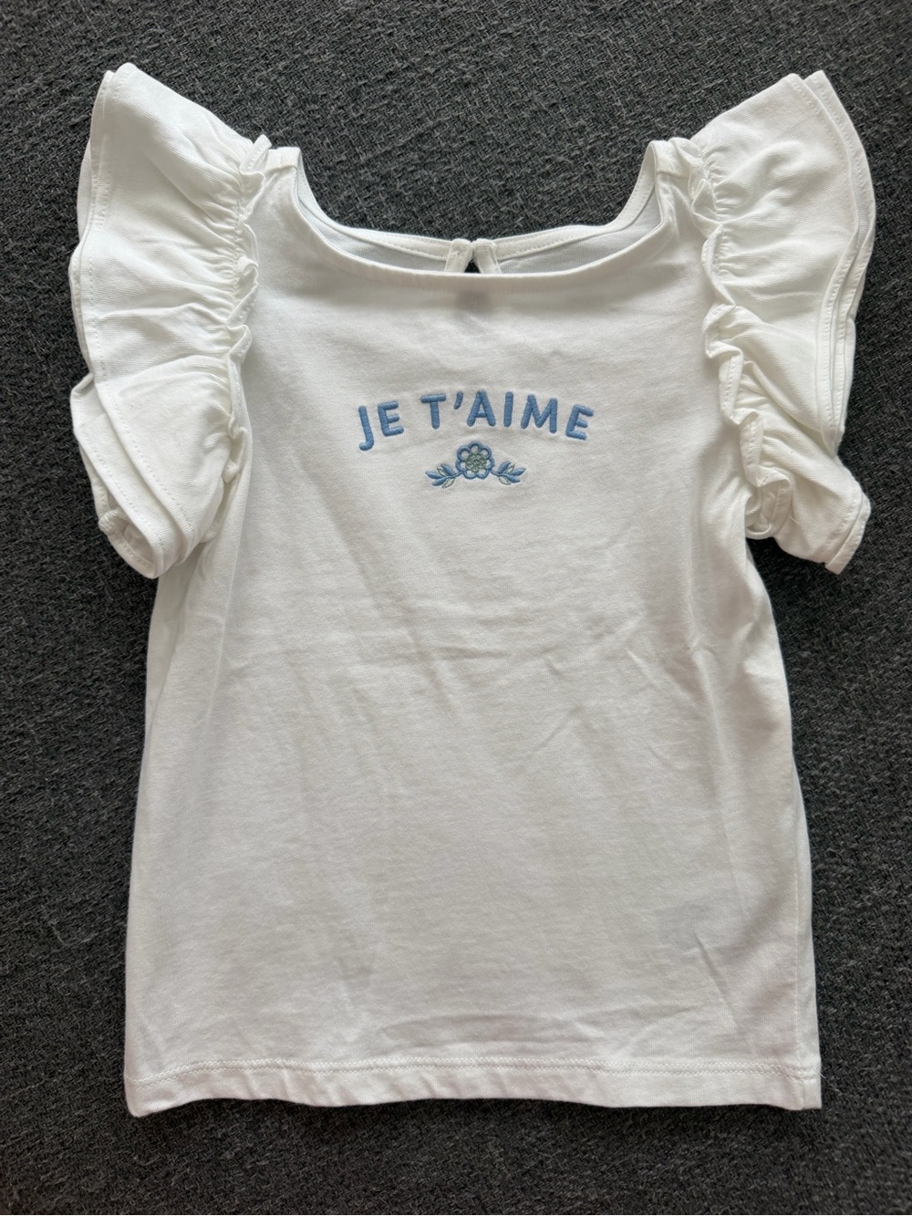 Janie and Jack White Ruffle Sleeve Tee with Blue Embroidery